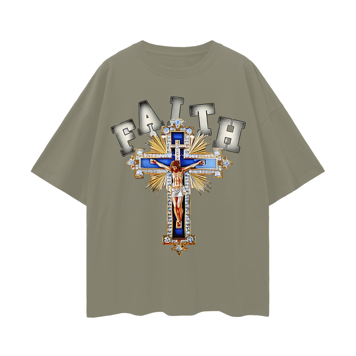 Religious Jesus Faith Cross Y2K Vintage Like Graphic Oversized T Shirt
