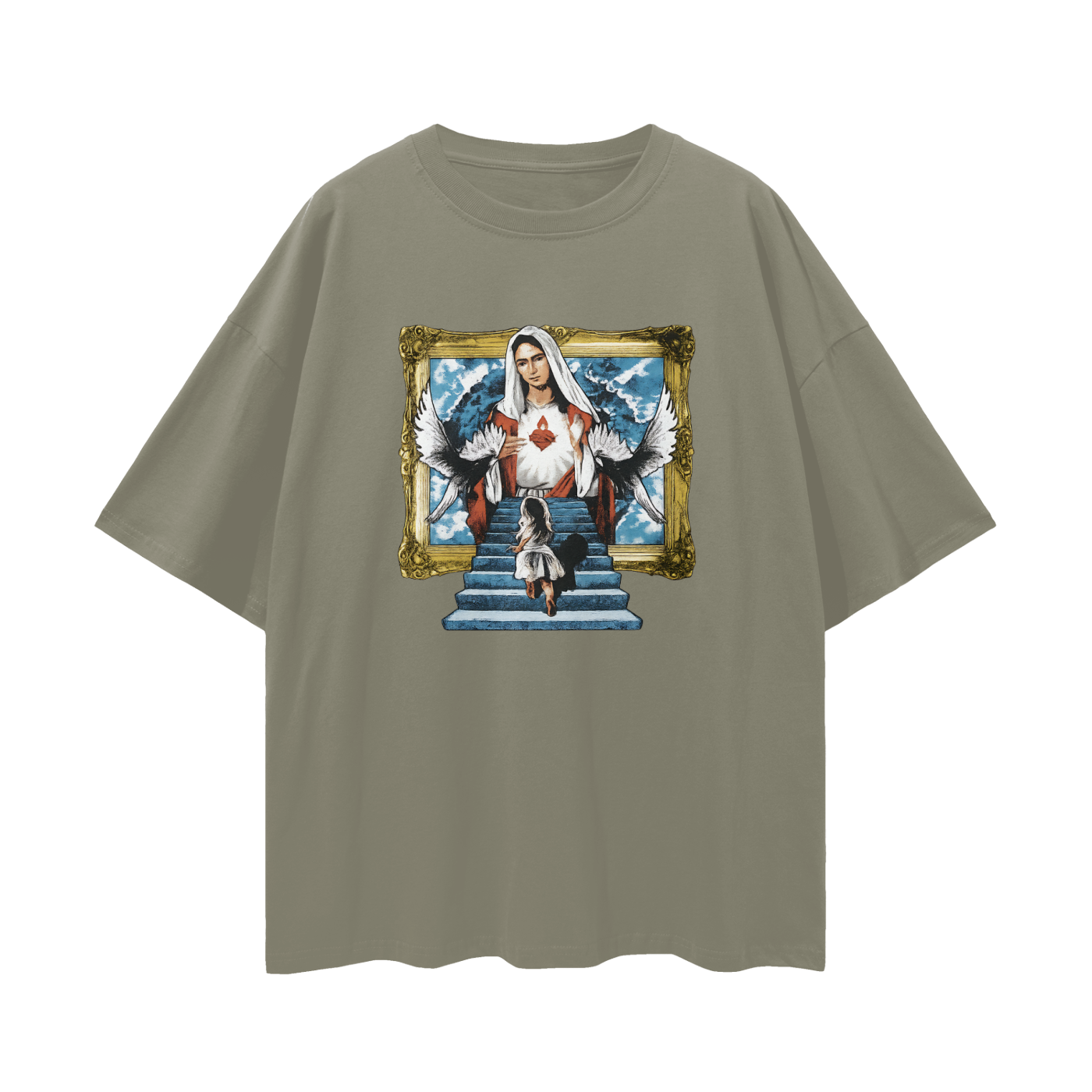 Religious Jesus Stairway To Heaven Graphic Oversized T Shirt