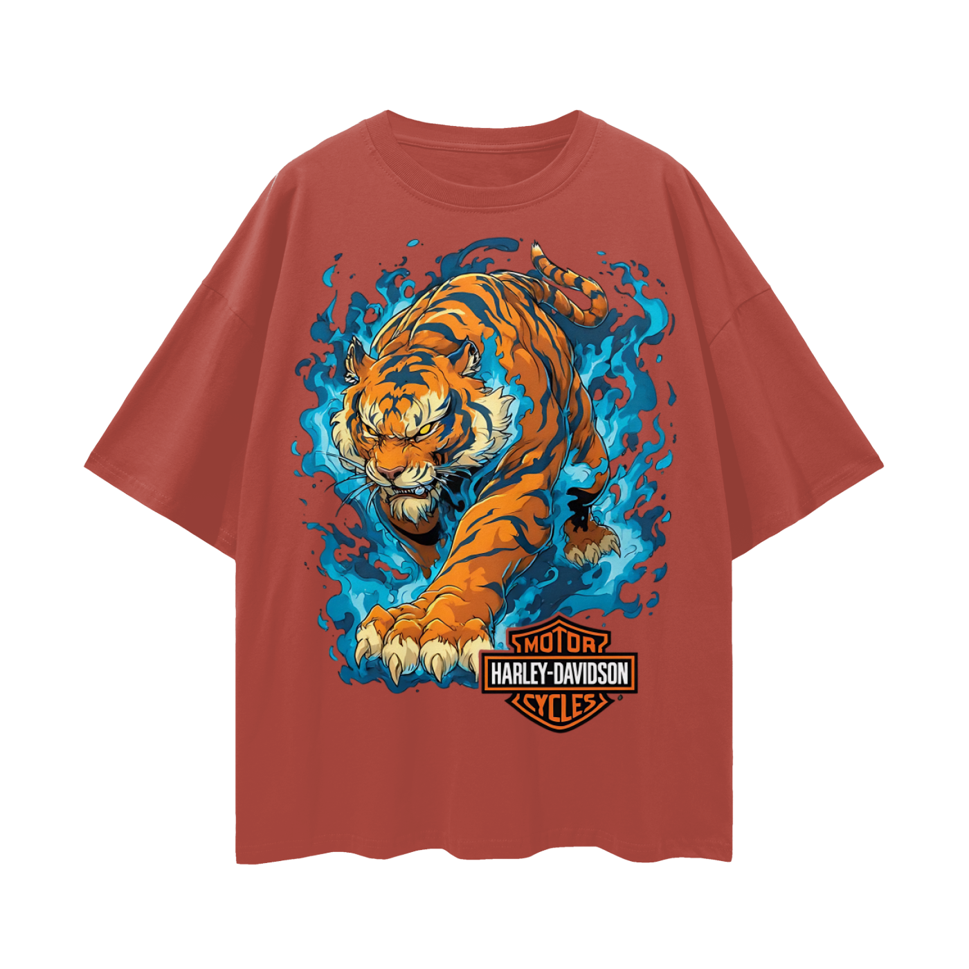 Vintage/Y2K Tiger With Flames Harley Oversized T Shirt
