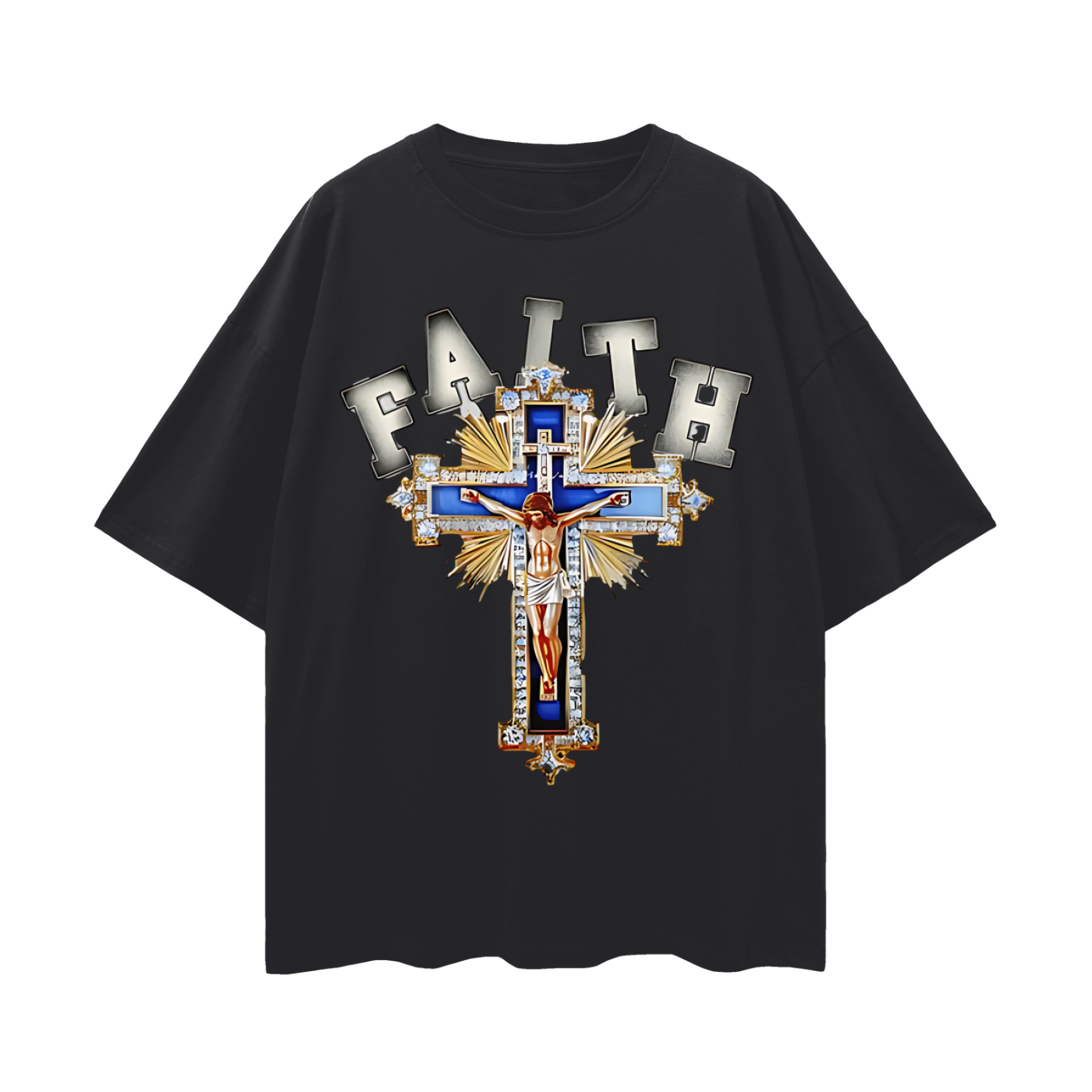 Religious Jesus Faith Cross Y2K Vintage Like Graphic Oversized T Shirt