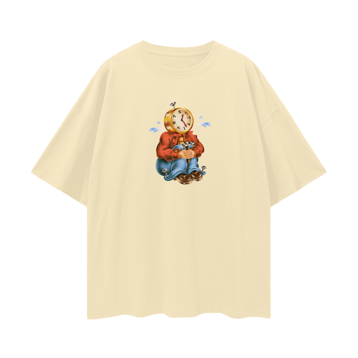 Sitting Clock Man Like 90s Y2K Vintage Like Graphic Oversized T Shirt