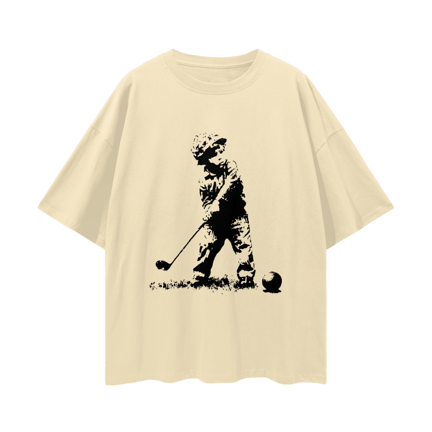 Kid Soldier Golfing Graphic Oversized T Shirt