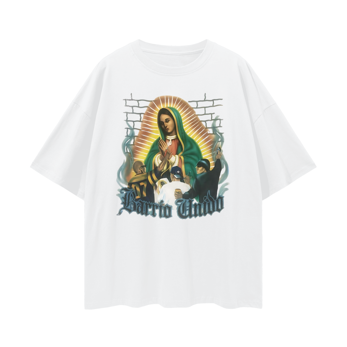 Vintage Like Barrio United Graffiti Virgen De Guadalupe Oversized T Shirt