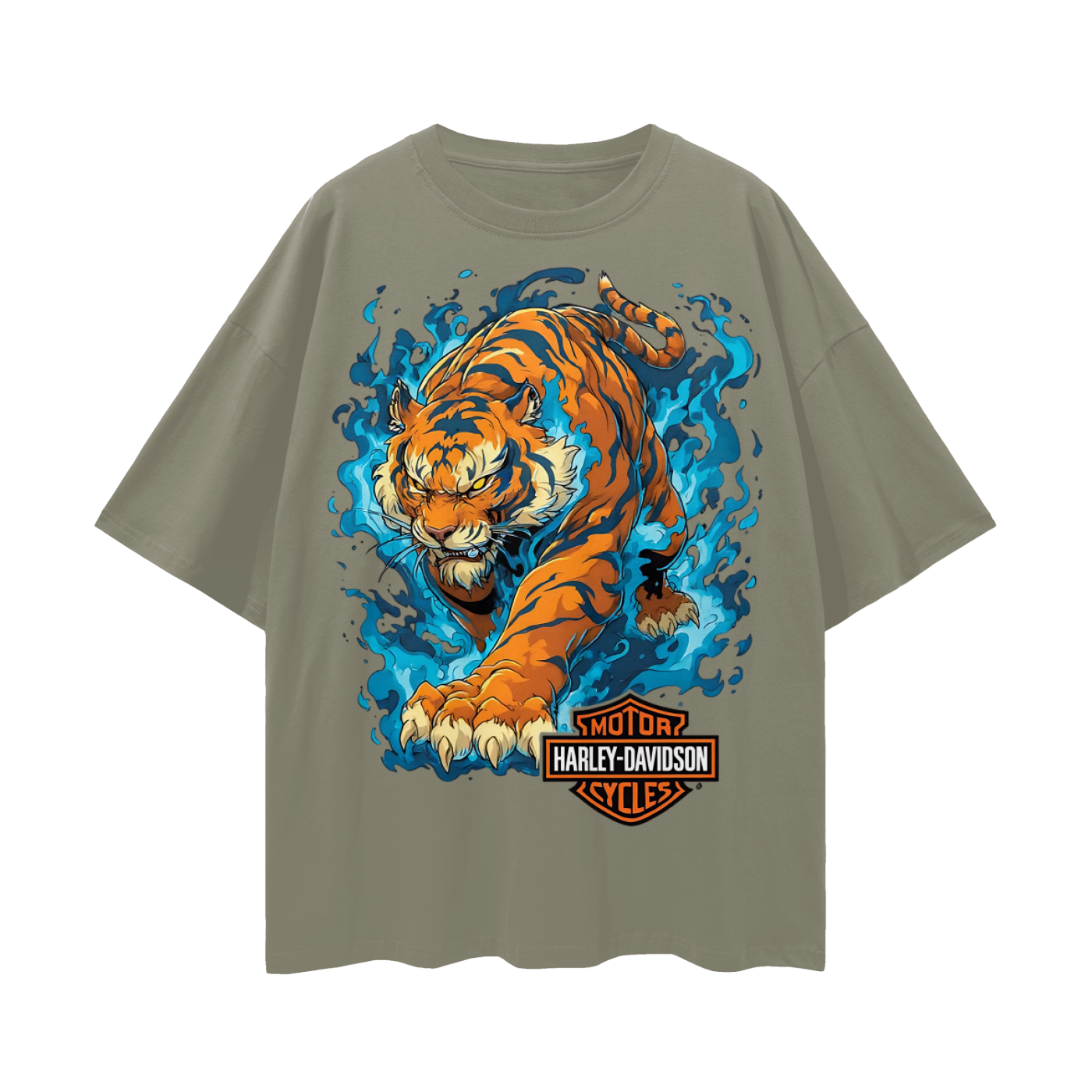 Vintage/Y2K Tiger With Flames Harley Oversized T Shirt