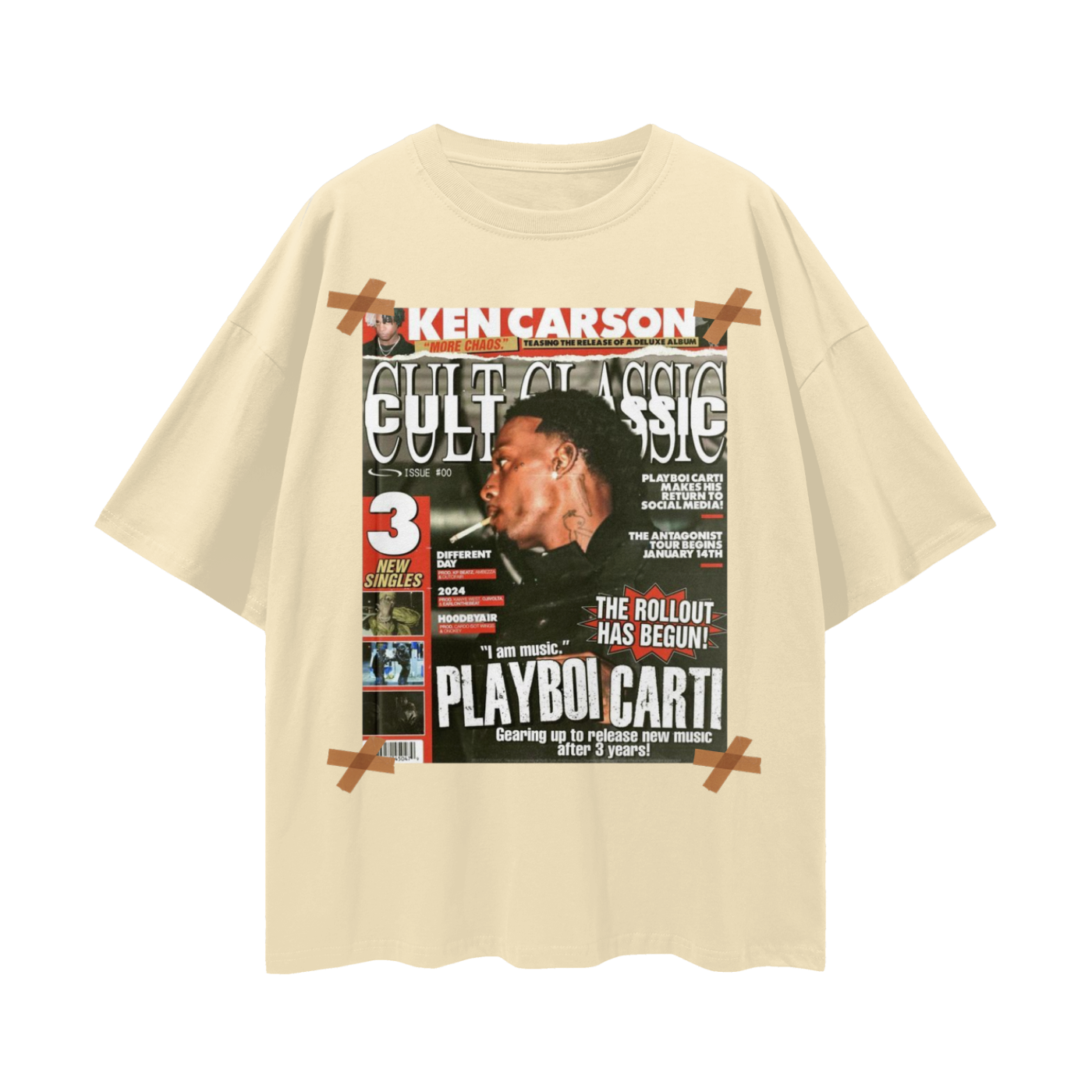 Playboi Carti x Ken Carson Magazine 90s Vintage Like Graphic Oversized T Shirt
