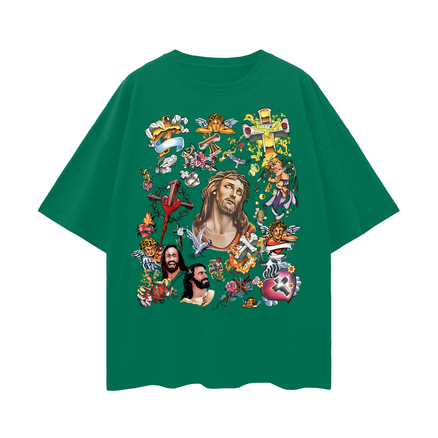 Vintage Like Religious Graffiti Art Oversized T Shirt