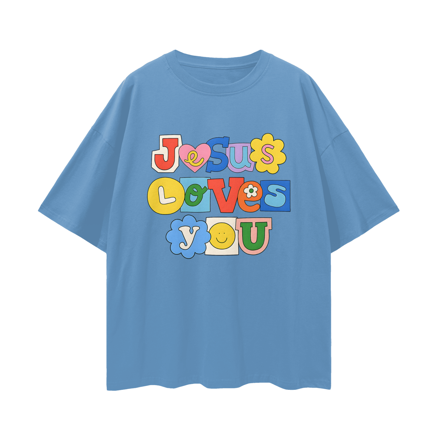 Religious Jesus Loves You Graphic Oversized T Shirt