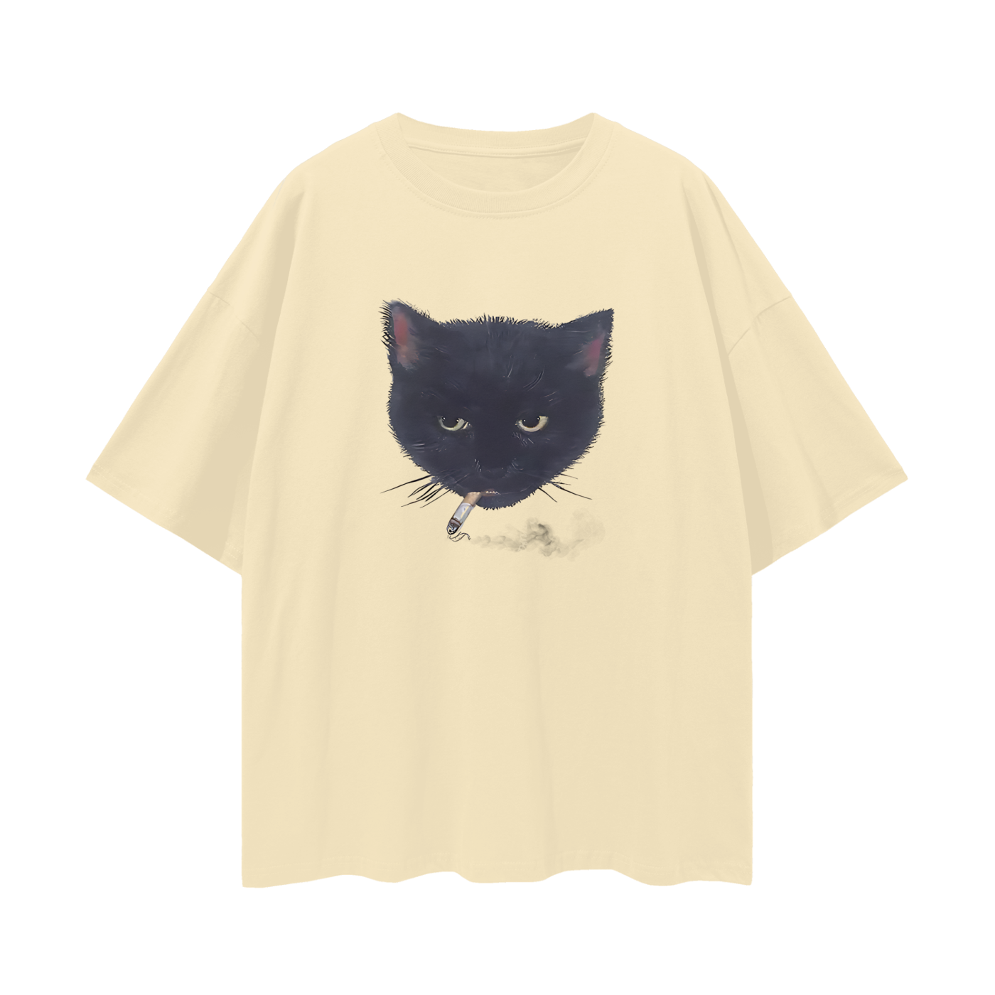 Funny Cat Smoking Cigarette Graphic Oversized T Shirt