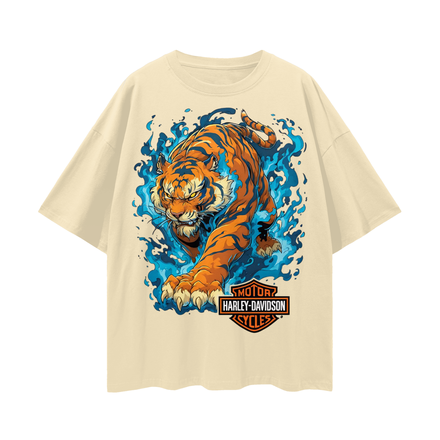 Vintage/Y2K Tiger With Flames Harley Oversized T Shirt