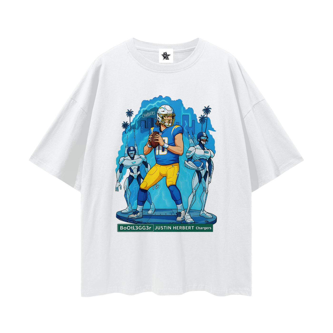 Vintage/Y2K Chargers Justin Herbert Downtown Bootlegger Oversized T Shirt