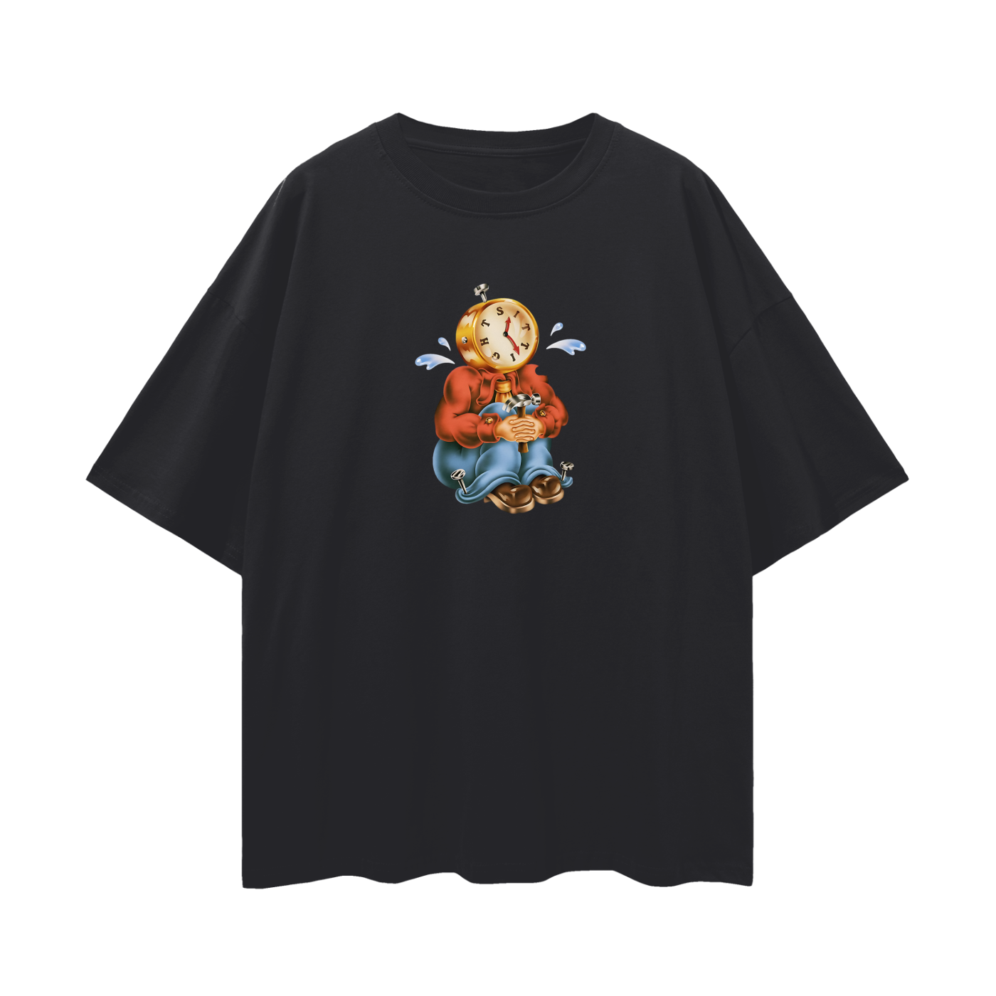Sitting Clock Man Like 90s Y2K Vintage Like Graphic Oversized T Shirt