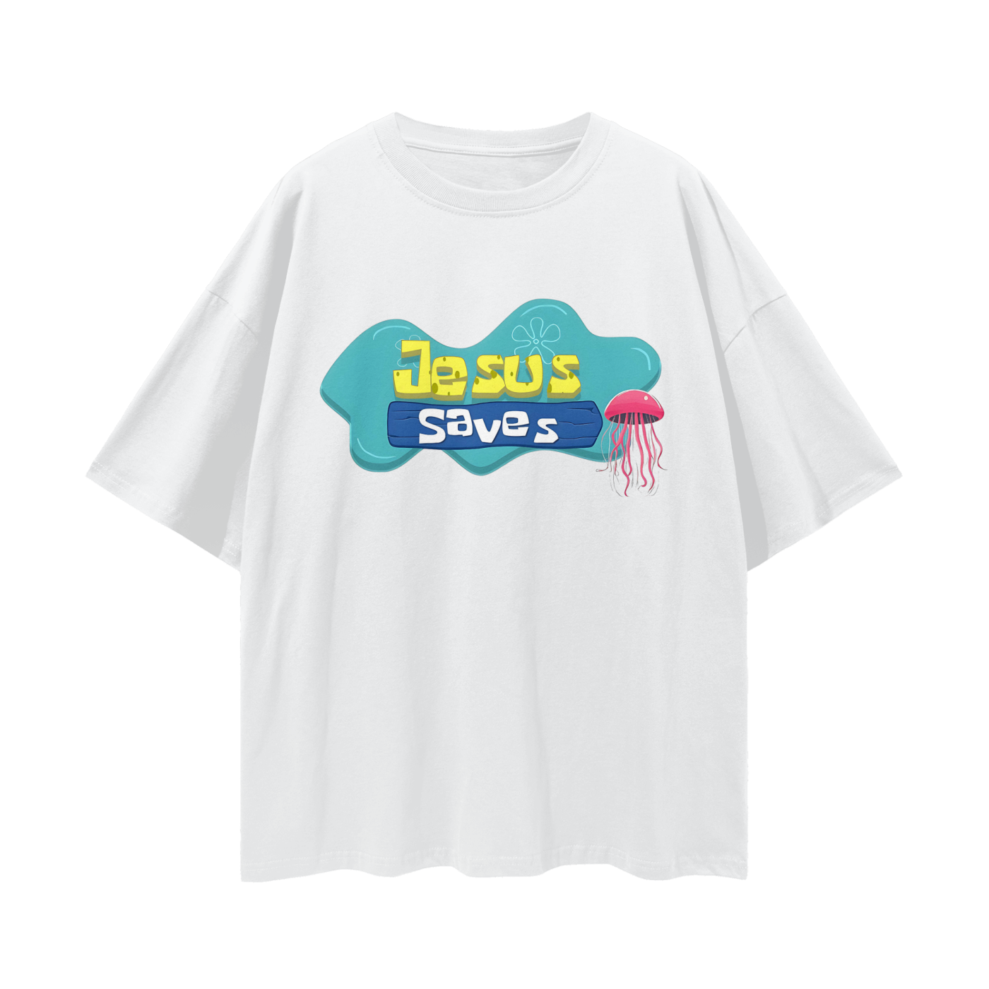 Religious Jesus Saves Spongebob Graphic Oversized T Shirt