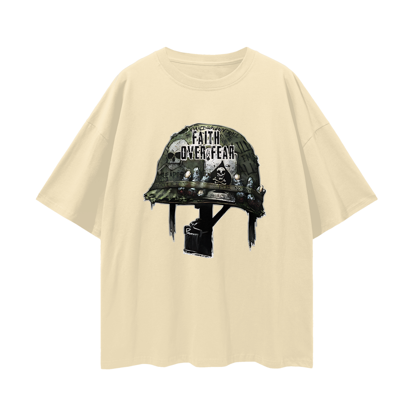 Religious Faith Over Fear Helmet Graphic Oversized T Shirt