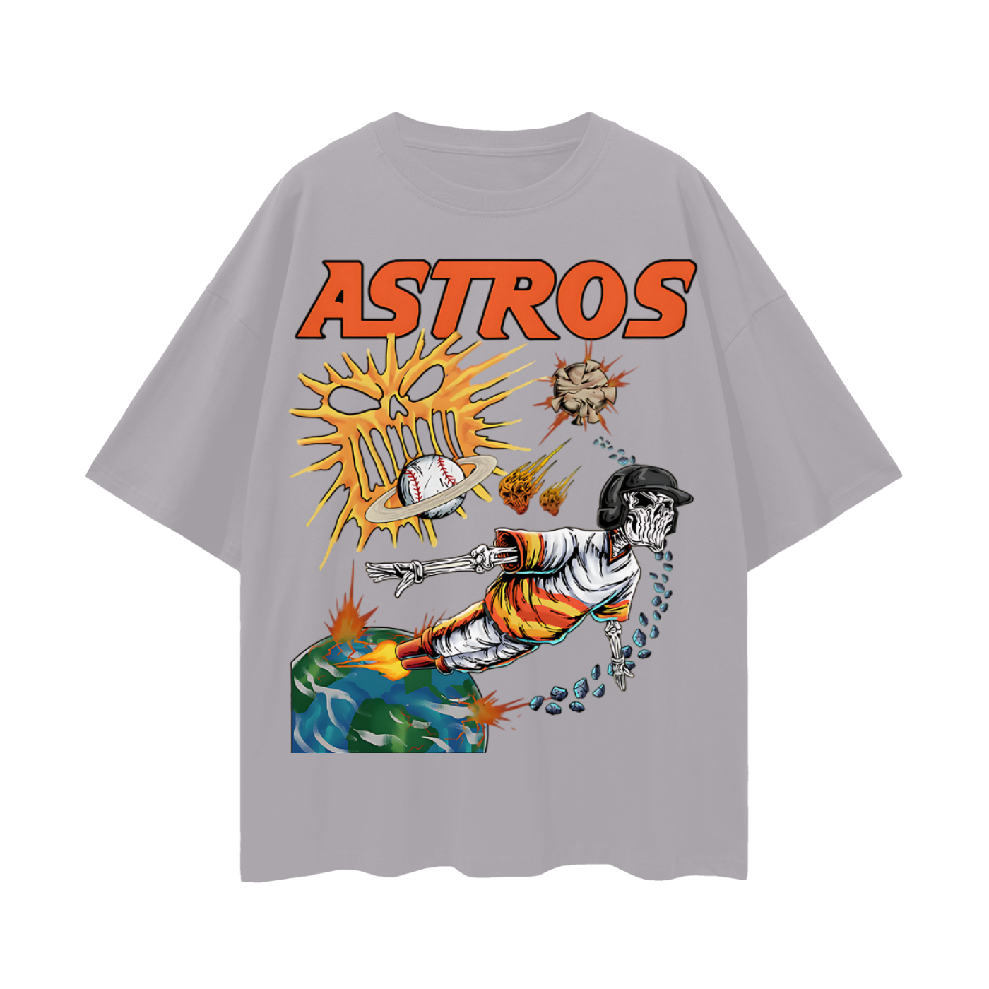 Houston Astros Skeleton Baseball MLB Graphic Oversized T Shirt