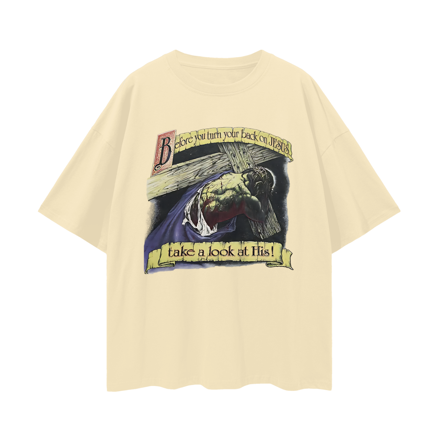 Religious Jesus Vintage Like Graphic Oversized T Shirt