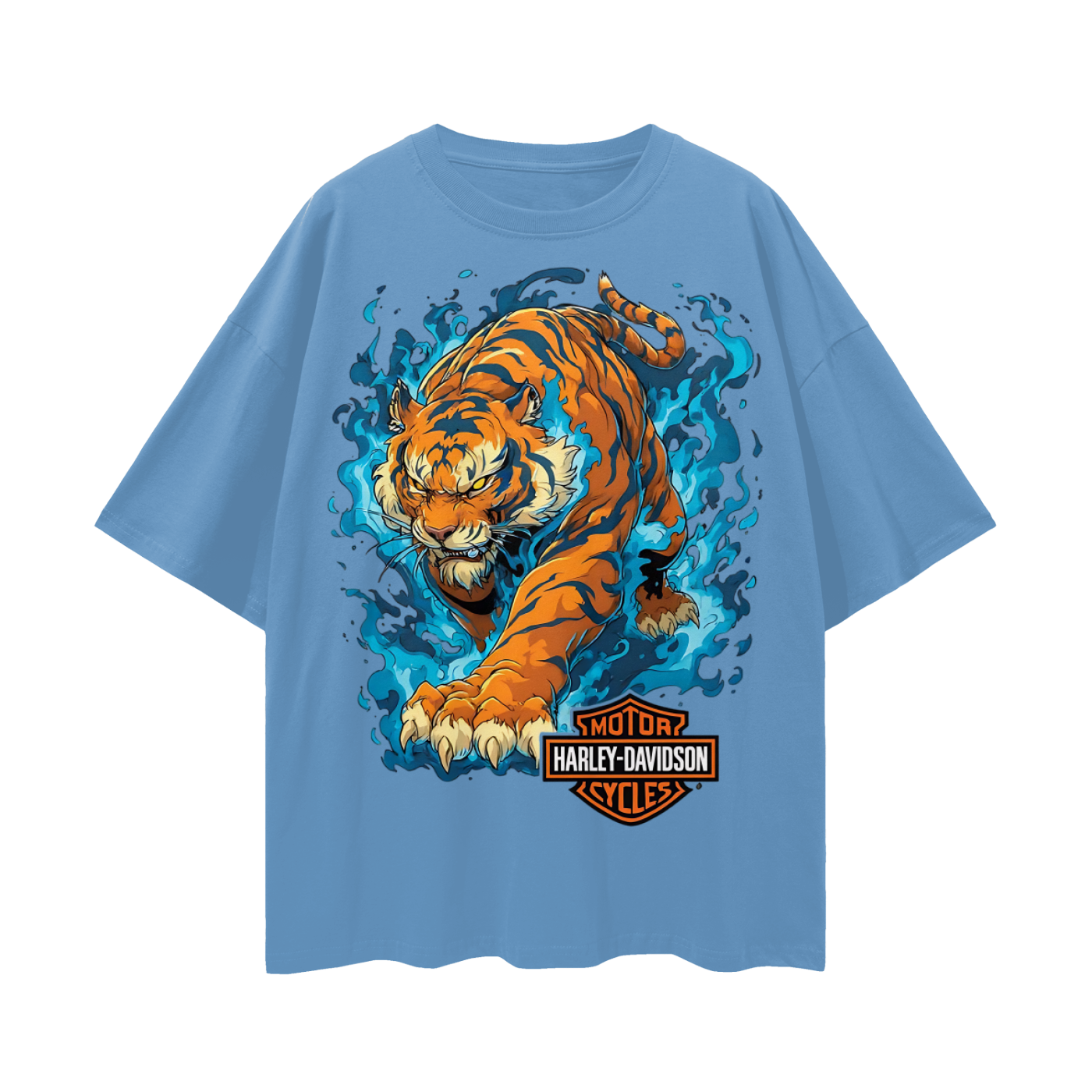 Vintage/Y2K Tiger With Flames Harley Oversized T Shirt