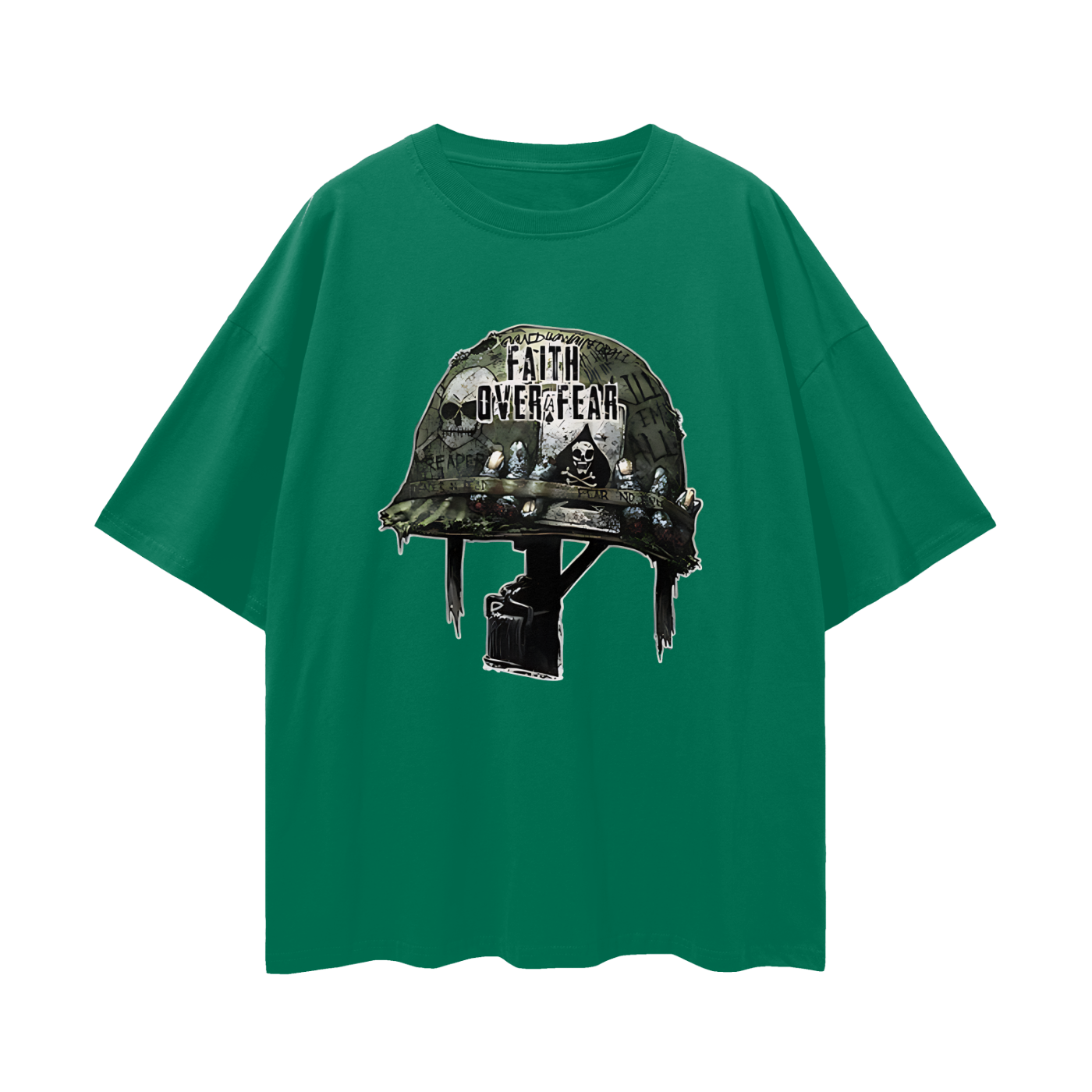 Religious Faith Over Fear Helmet Graphic Oversized T Shirt