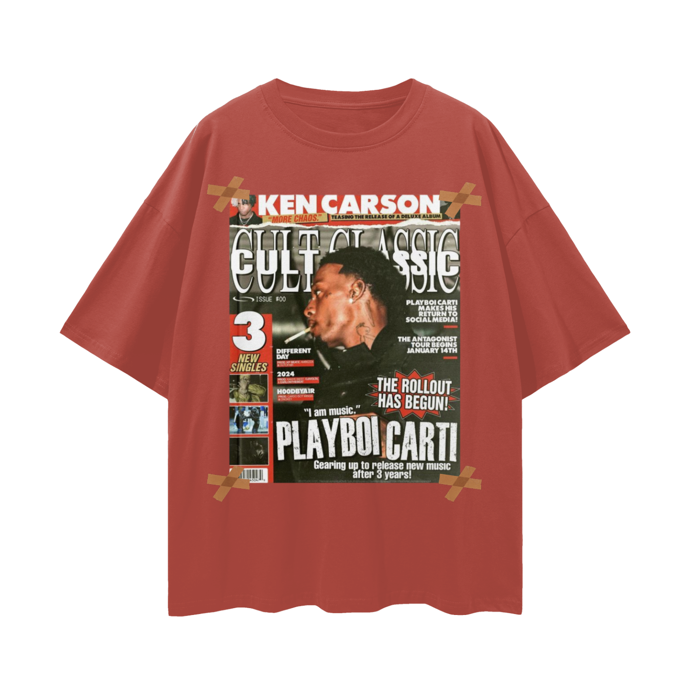 Playboi Carti x Ken Carson Magazine 90s Vintage Like Graphic Oversized T Shirt