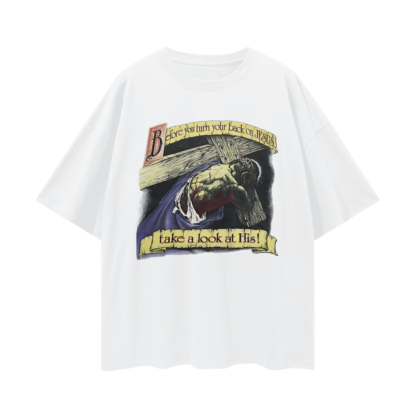 Religious Jesus Vintage Like Graphic Oversized T Shirt
