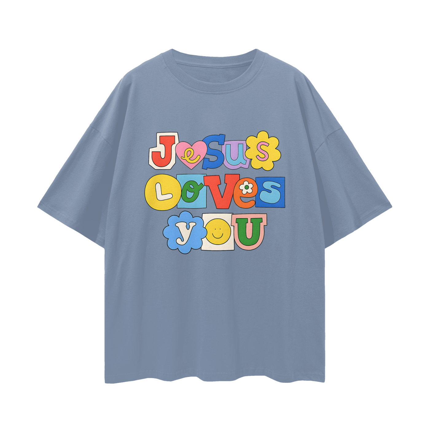 Religious Jesus Loves You Graphic Oversized T Shirt