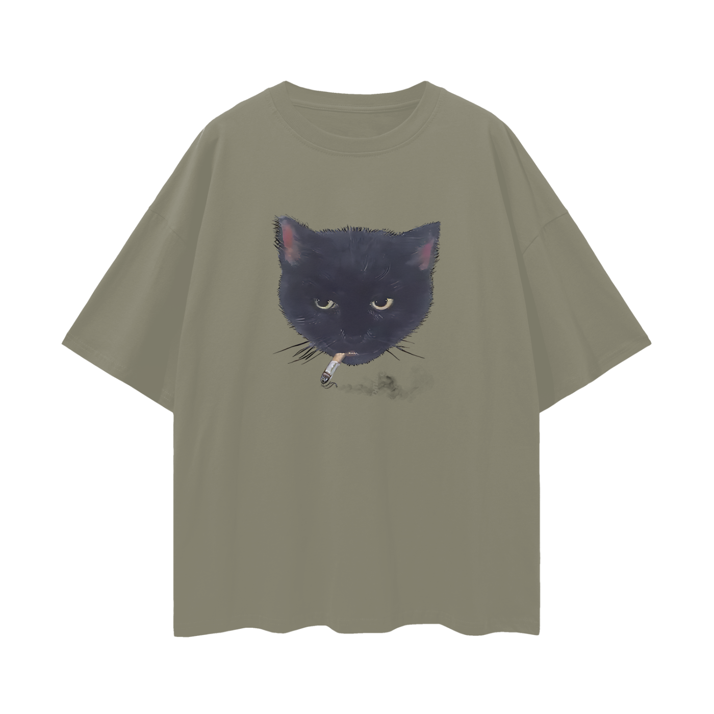 Funny Cat Smoking Cigarette Graphic Oversized T Shirt