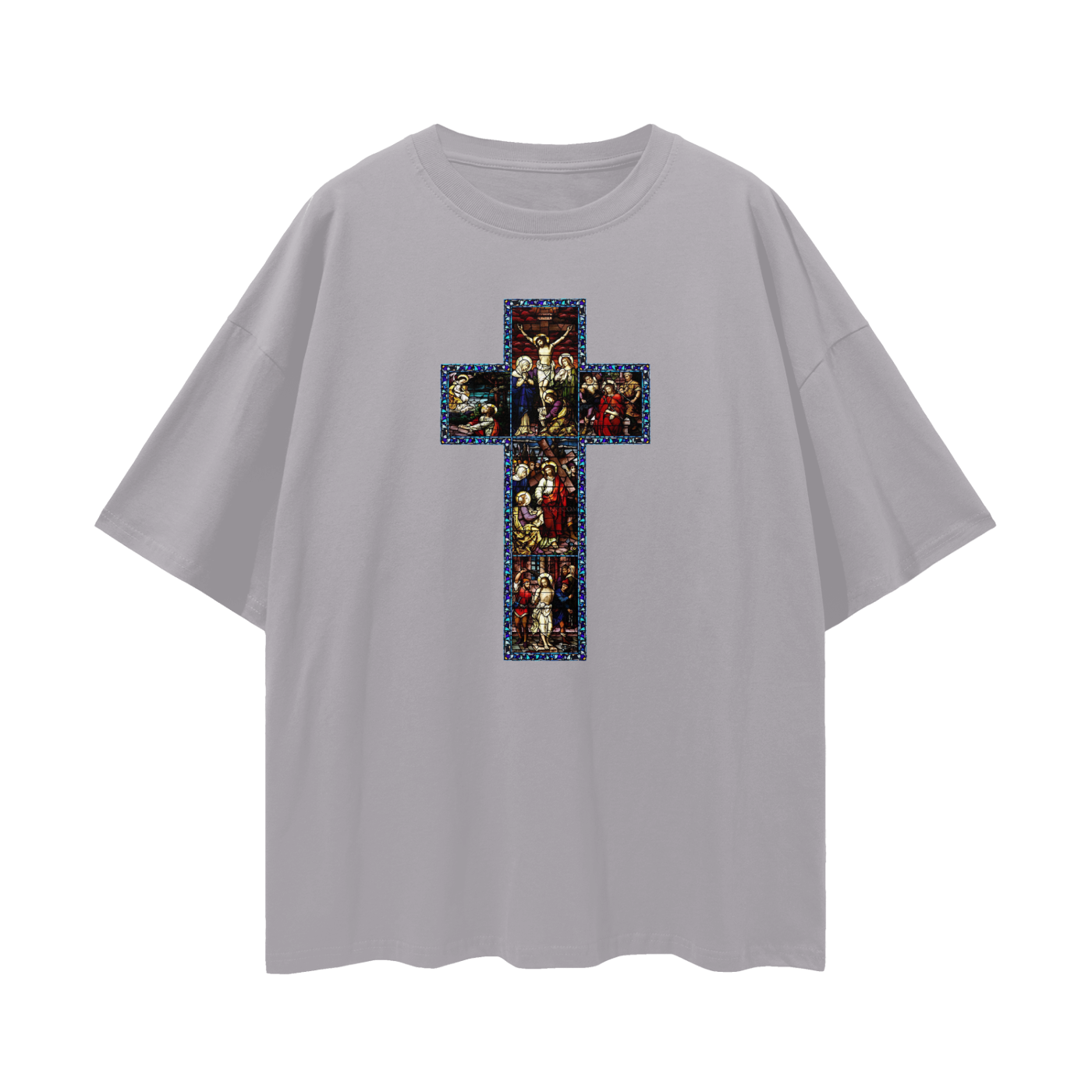 Religious Jesus Cathedral Glass Graphic Oversized T Shirt