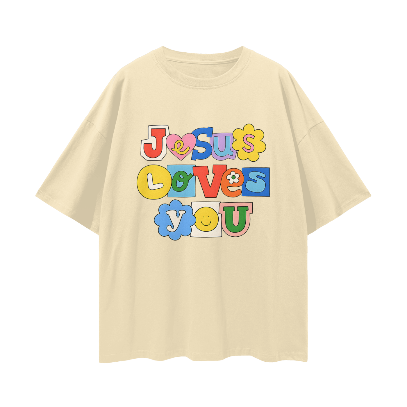 Religious Jesus Loves You Graphic Oversized T Shirt