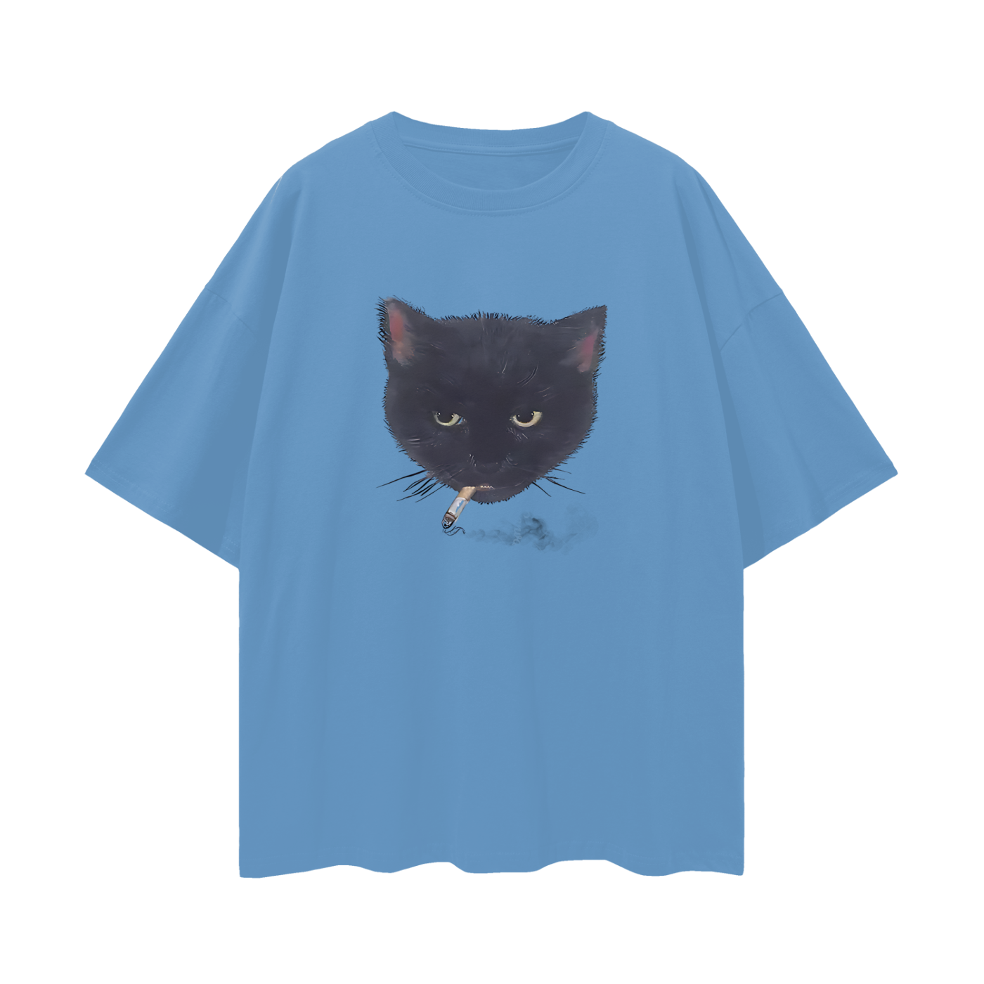 Funny Cat Smoking Cigarette Graphic Oversized T Shirt