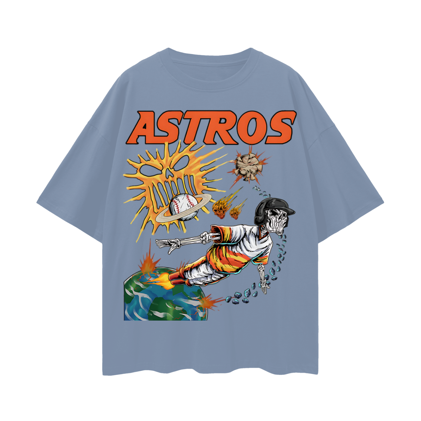Houston Astros Skeleton Baseball MLB Graphic Oversized T Shirt