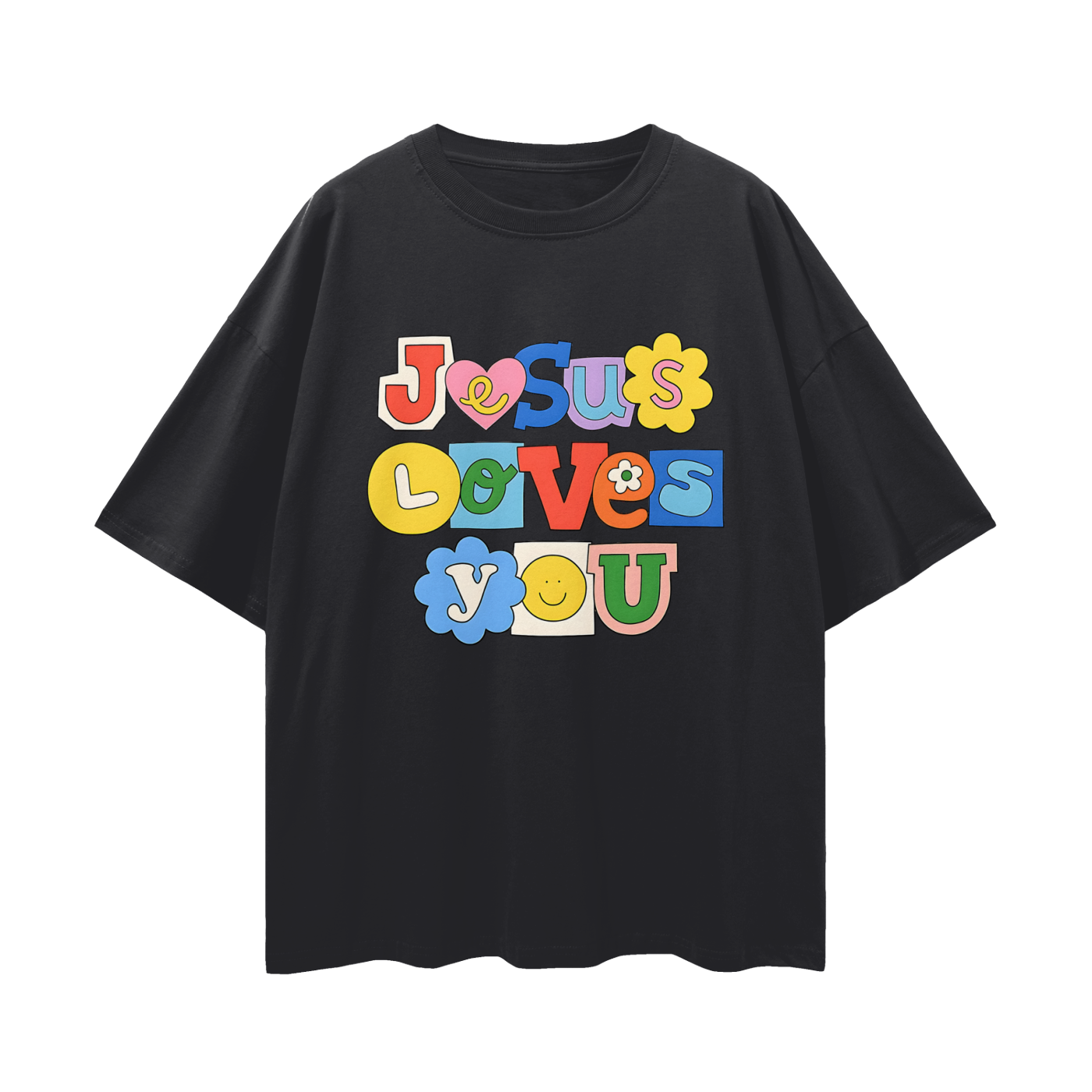 Religious Jesus Loves You Graphic Oversized T Shirt