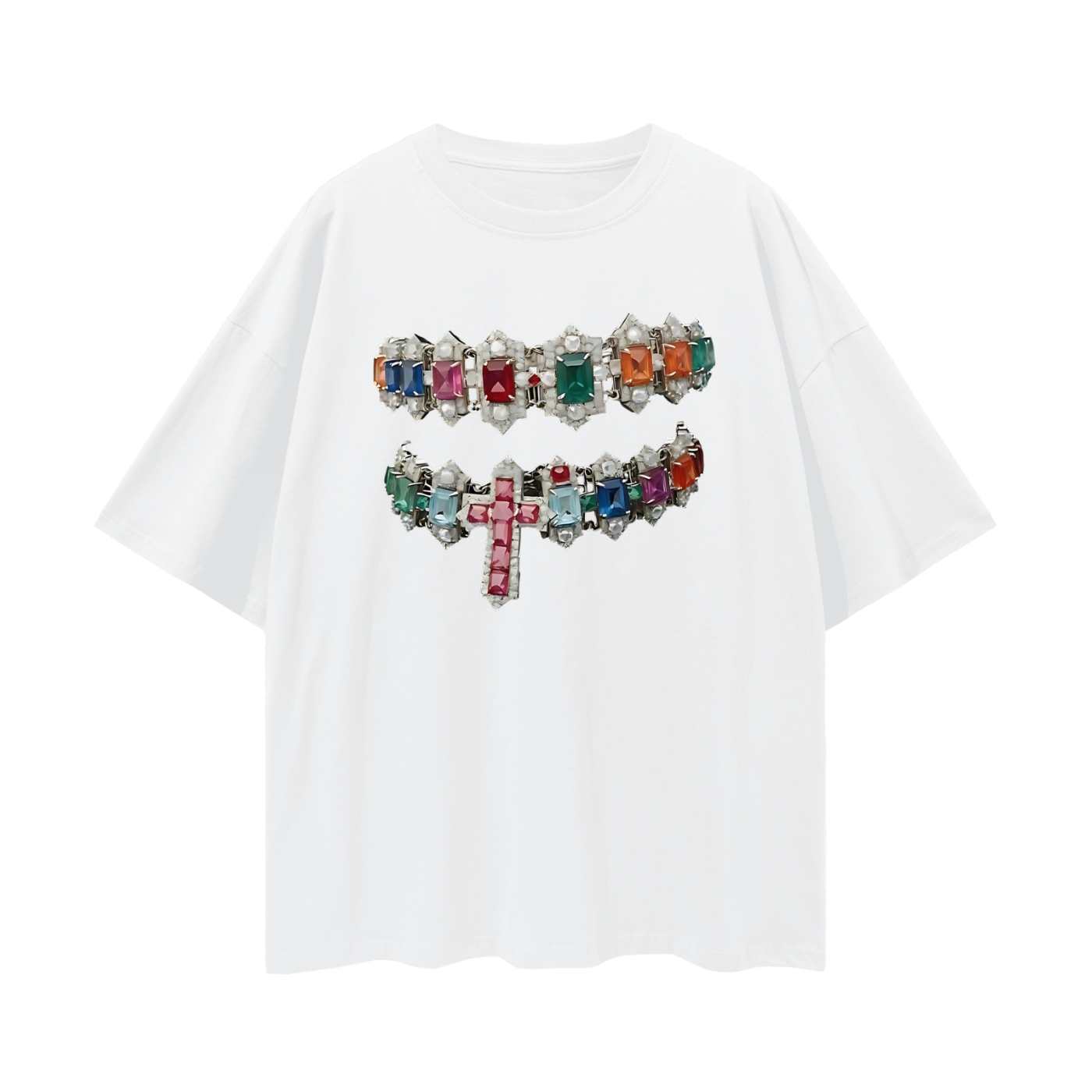 Vintage Like Cross Jewelry Grillz Oversized T Shirt