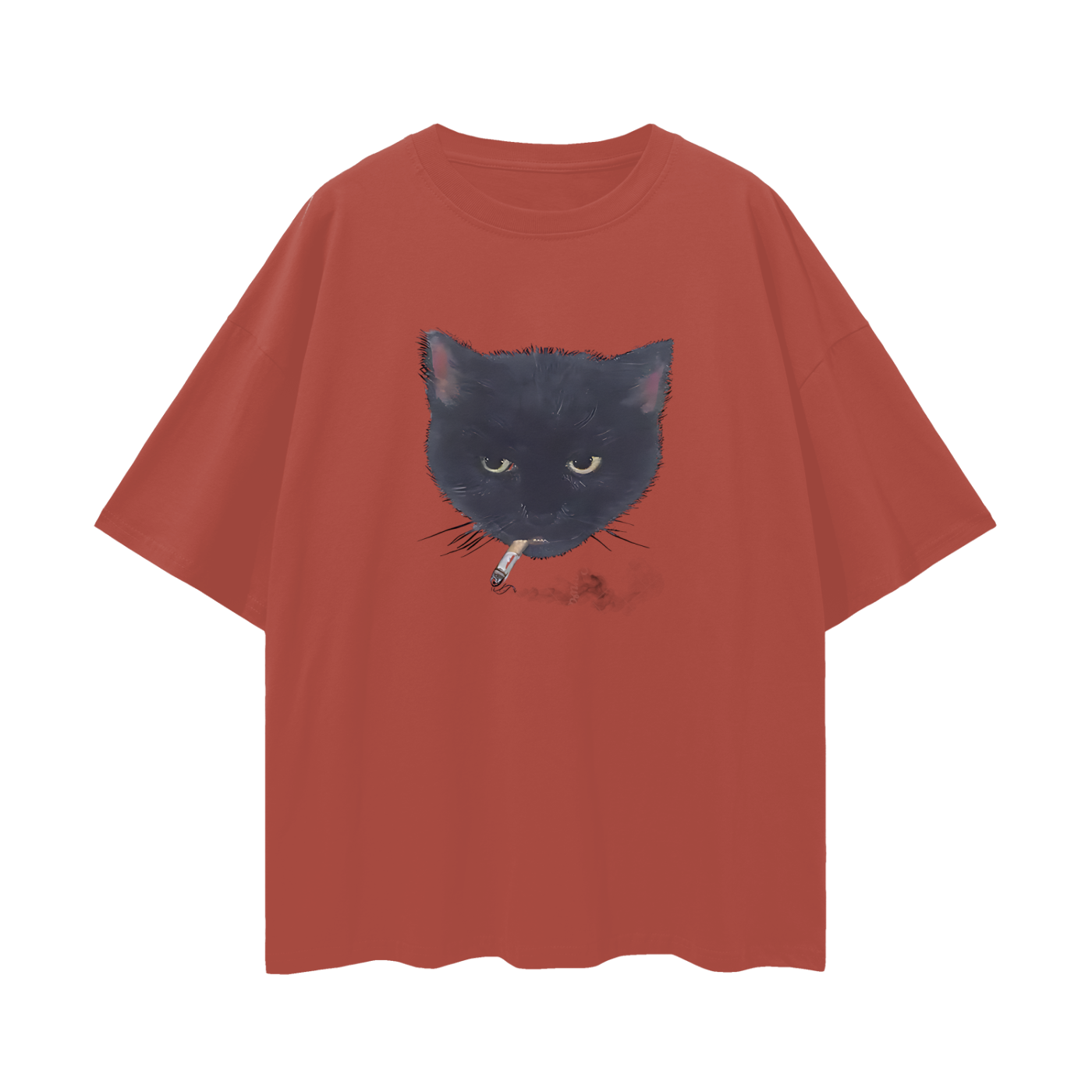 Funny Cat Smoking Cigarette Graphic Oversized T Shirt