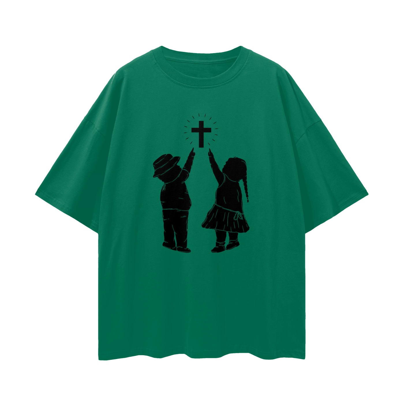 Religious Jesus Children Pointing To Cross Graphic Oversized T Shirt