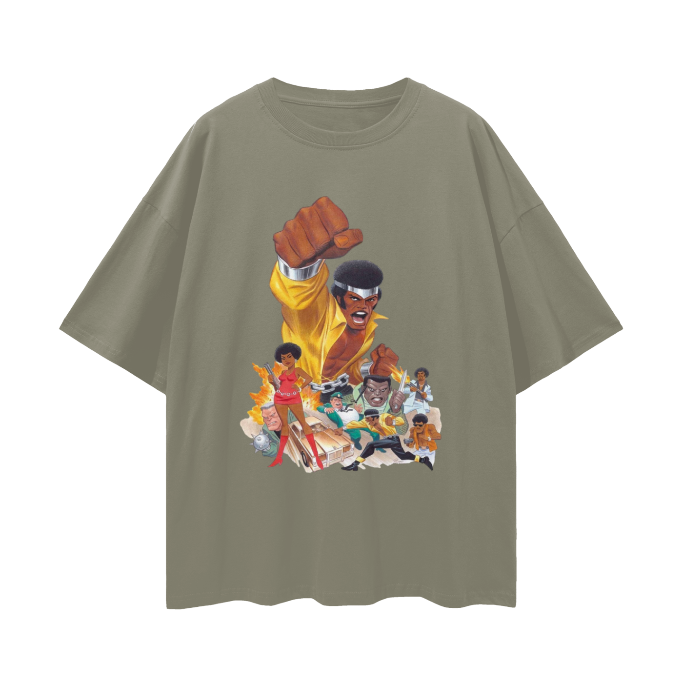Bruce Timm’s Power Man 90s Vintage Like Graphic Oversized T Shirt