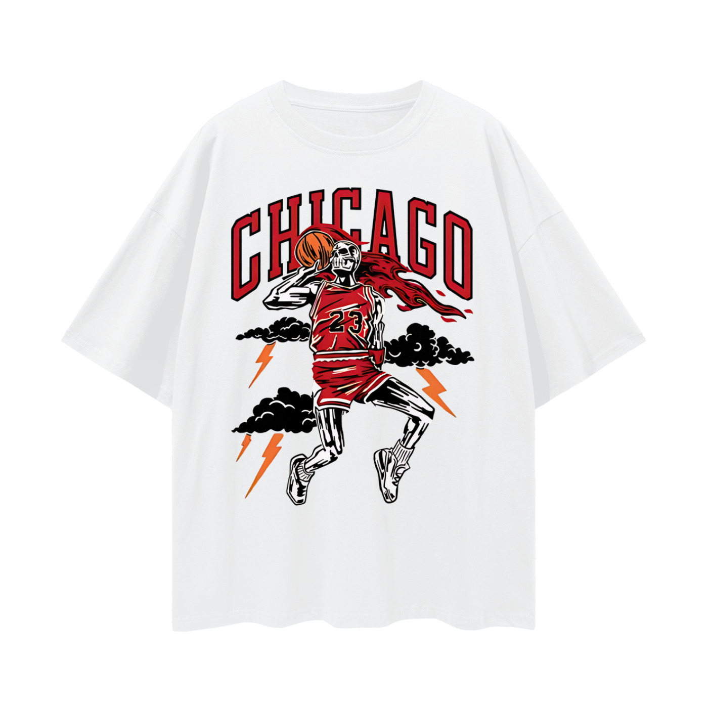 Vintage Like Chicago Bulls Basketball Skeleton Graphic Oversized T Shirt