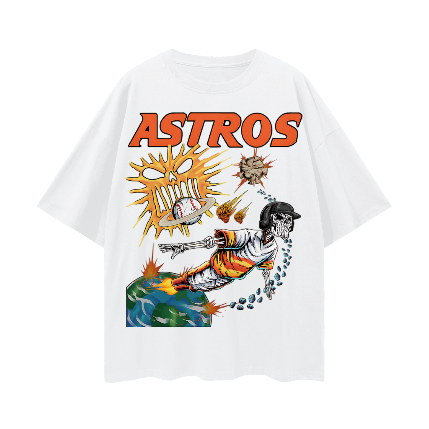 Houston Astros Skeleton Baseball MLB Graphic Oversized T Shirt