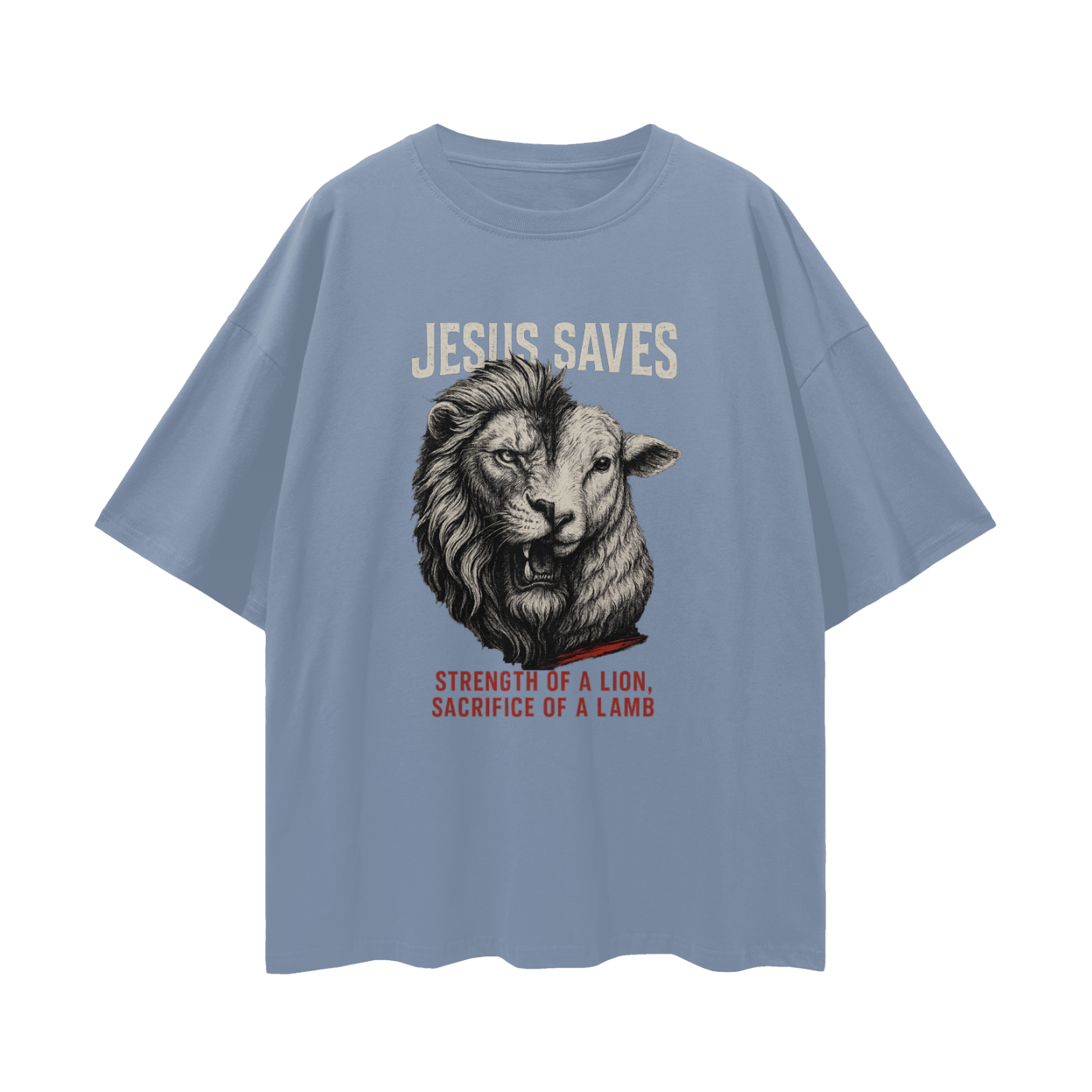 Religious "Jesus Saves – The Lion & The Lamb" Graphic Oversized T Shirt