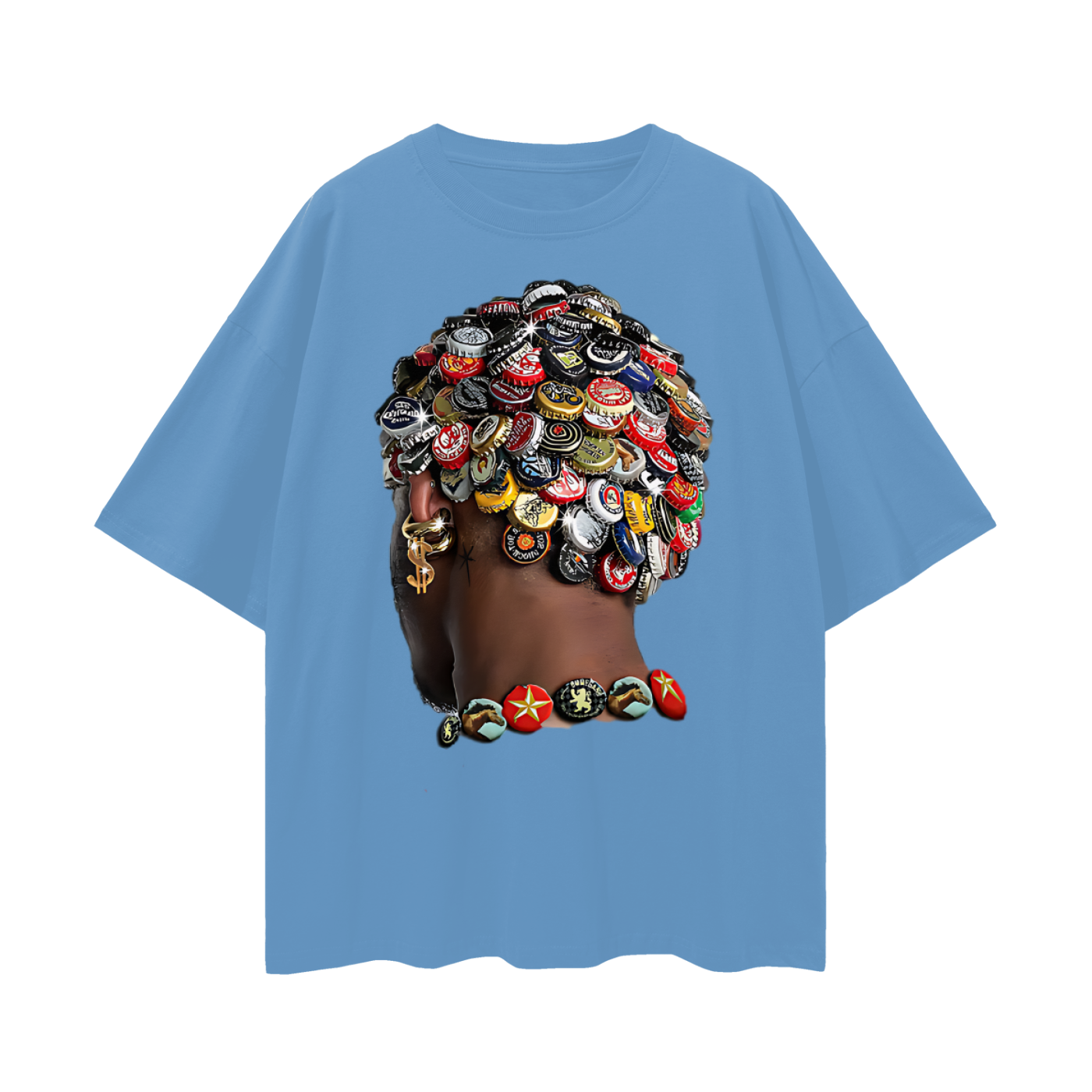 Vintage Like Bottle Cap Head Y2K Graphic Oversized T Shirt