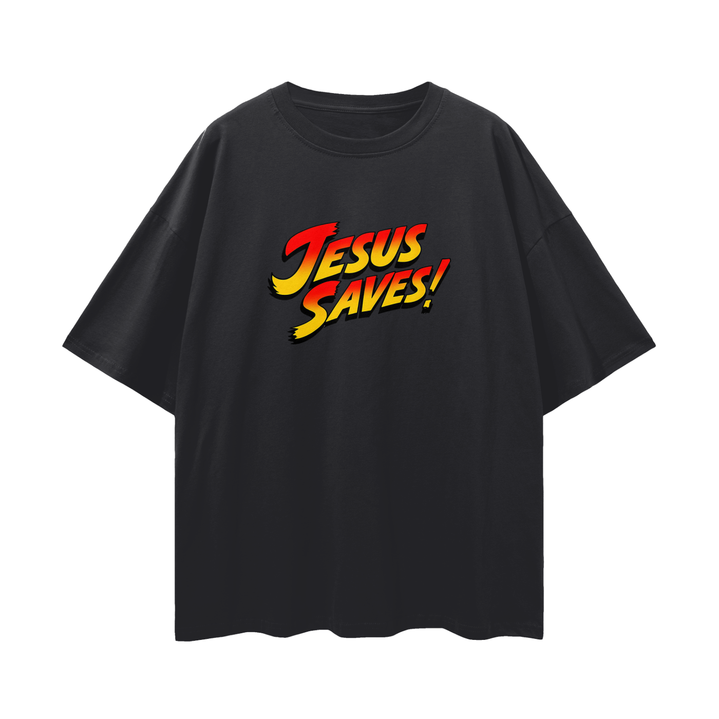 Religious Jesus Saves Street Fighter Like Graphic Oversized T Shirt
