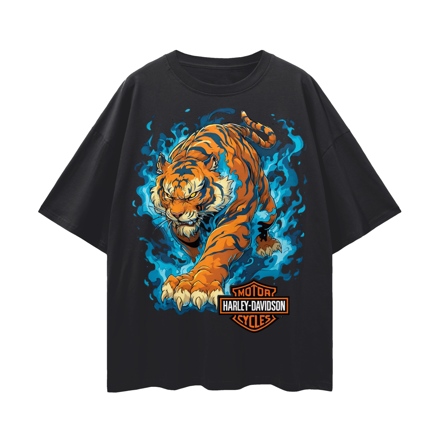 Vintage/Y2K Tiger With Flames Harley Oversized T Shirt