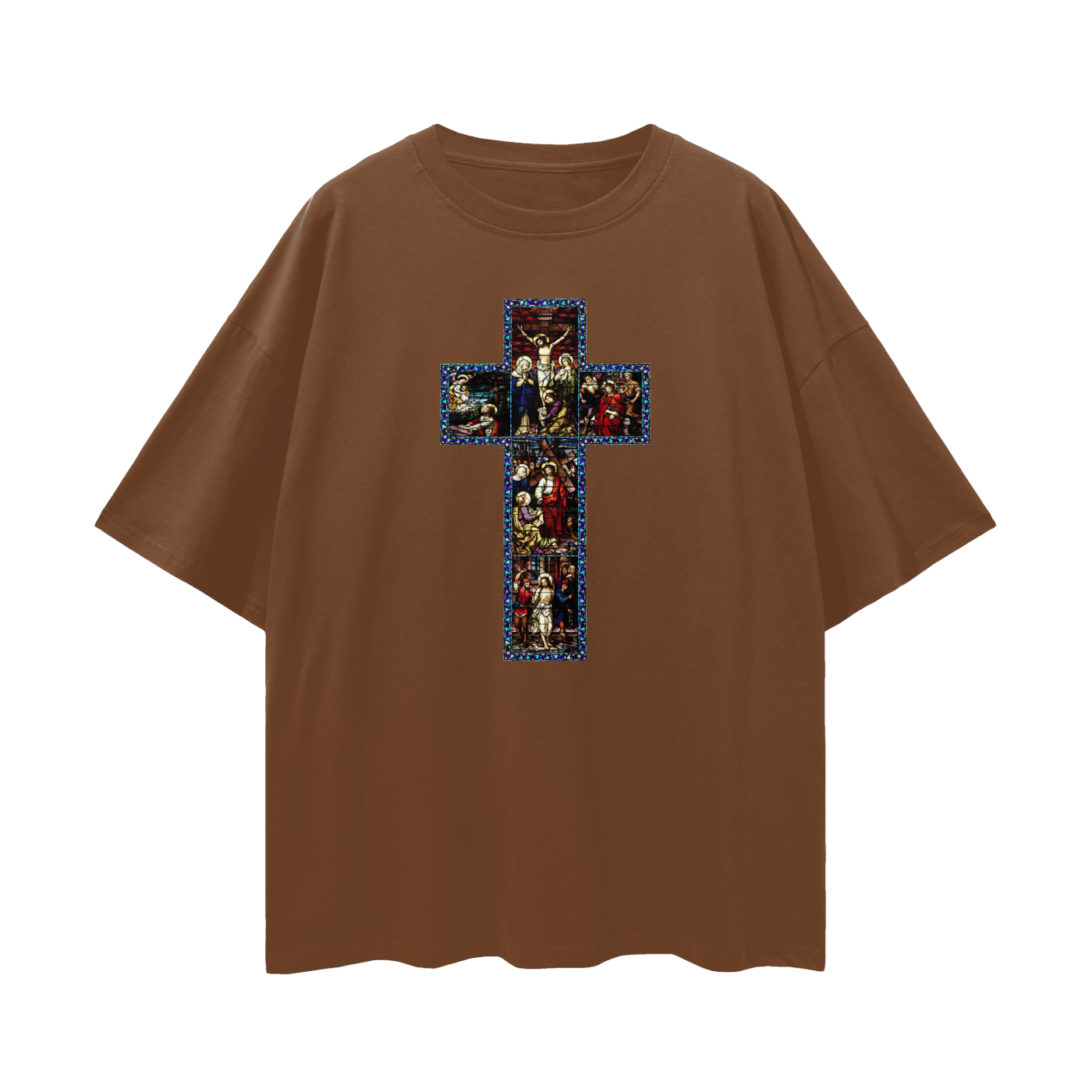 Religious Jesus Cathedral Glass Graphic Oversized T Shirt