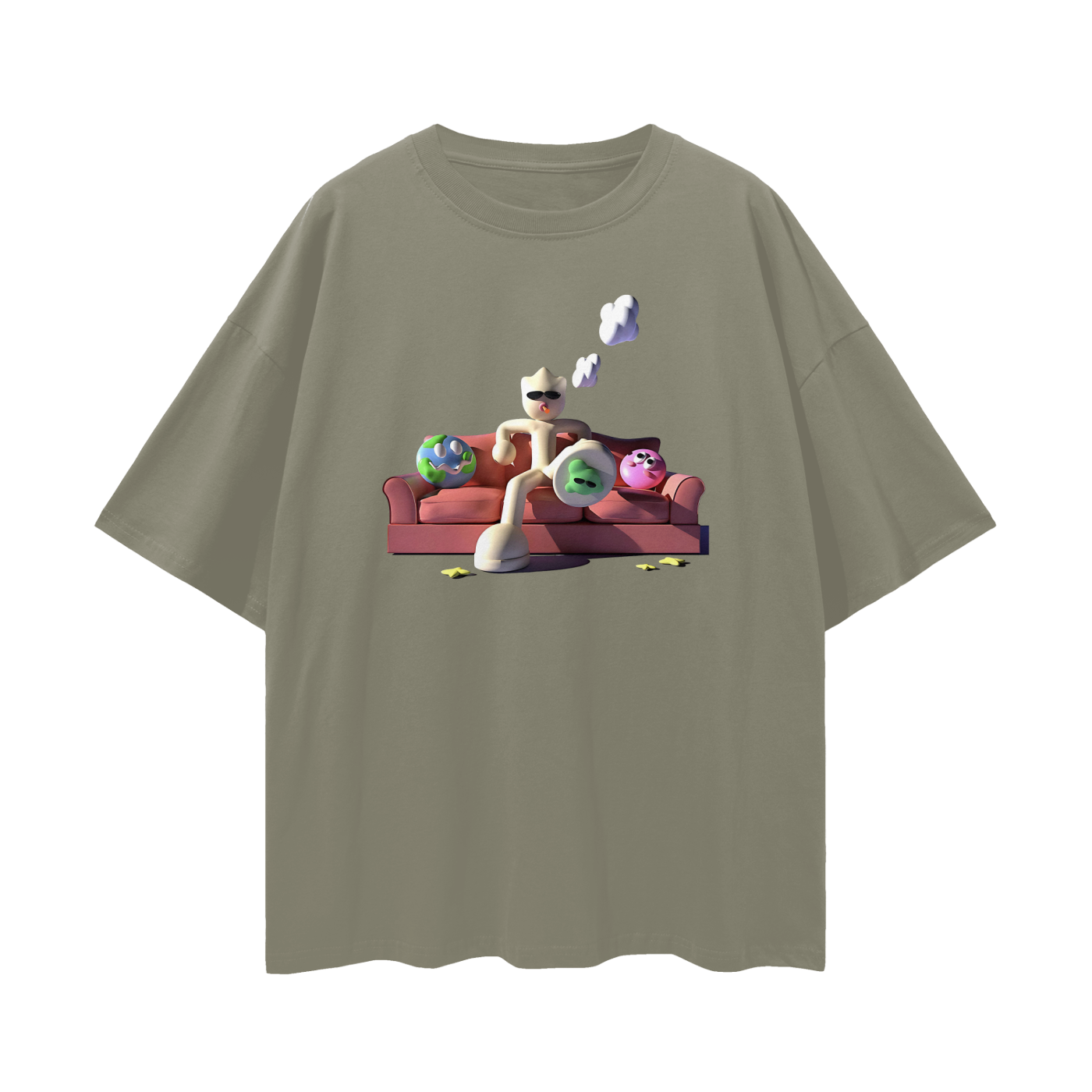Clay Man On Couch Graphic Oversized T Shirt