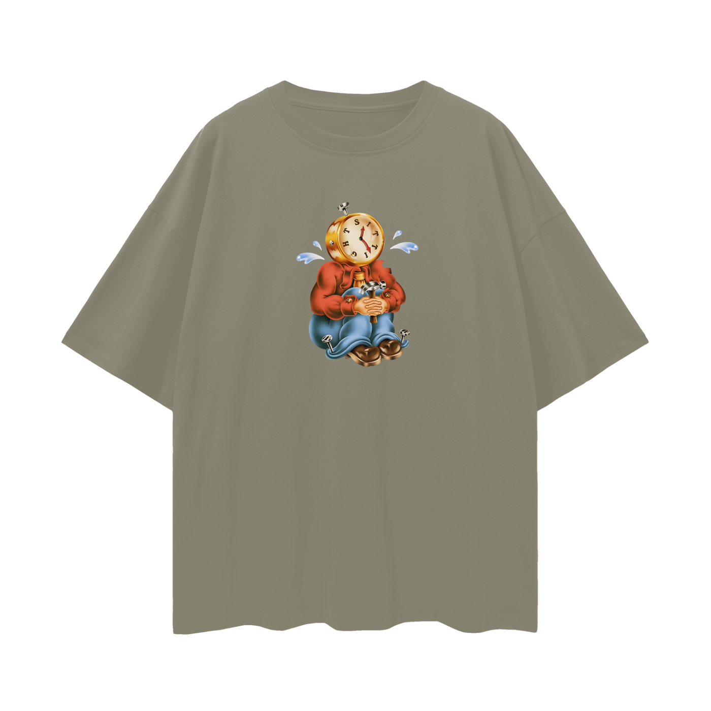 Sitting Clock Man Like 90s Y2K Vintage Like Graphic Oversized T Shirt