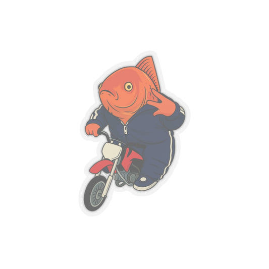 Funny Fish On Dirt Bike Sticker