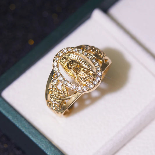 Exquisite Religious Virgin Mary Gold Ring
