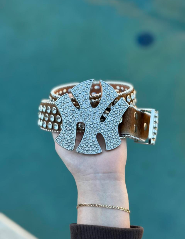 New York Rhinestone Belt Buckle — Iced-Out Snap-On Buckle