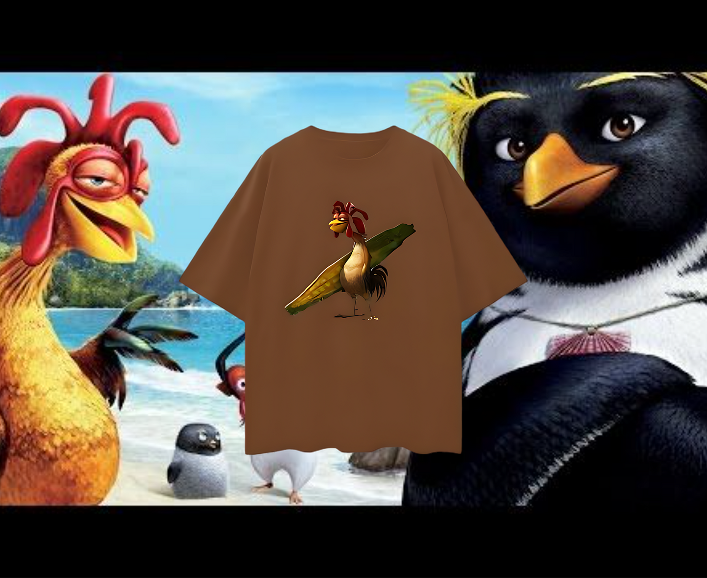 Funny Oversized Chicken Joe Surf T Shirt