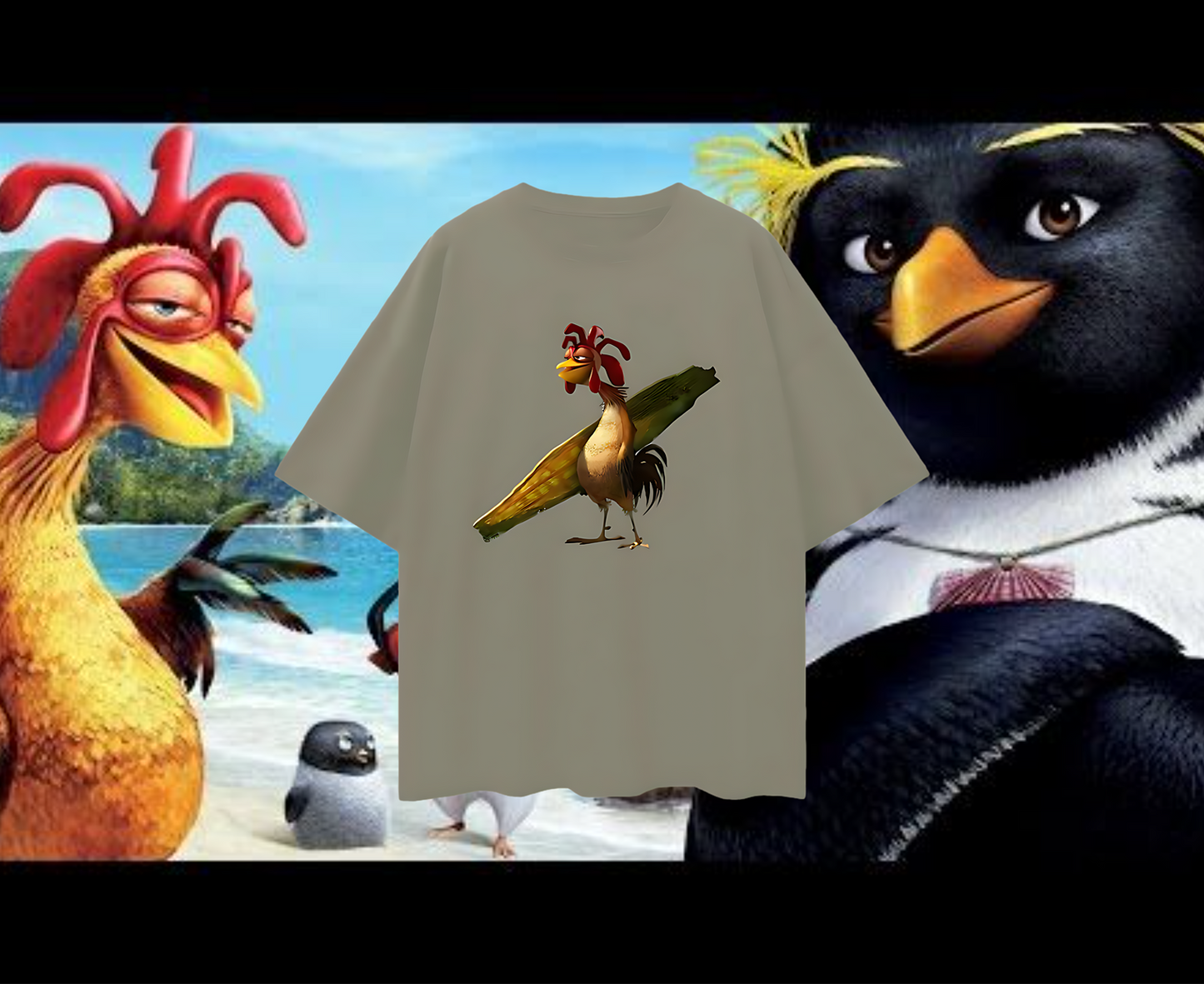 Funny Oversized Chicken Joe Surf T Shirt