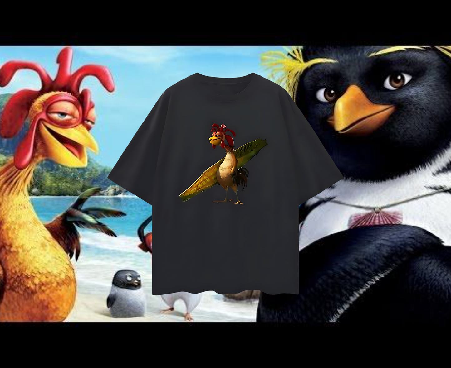 Funny Oversized Chicken Joe Surf T Shirt
