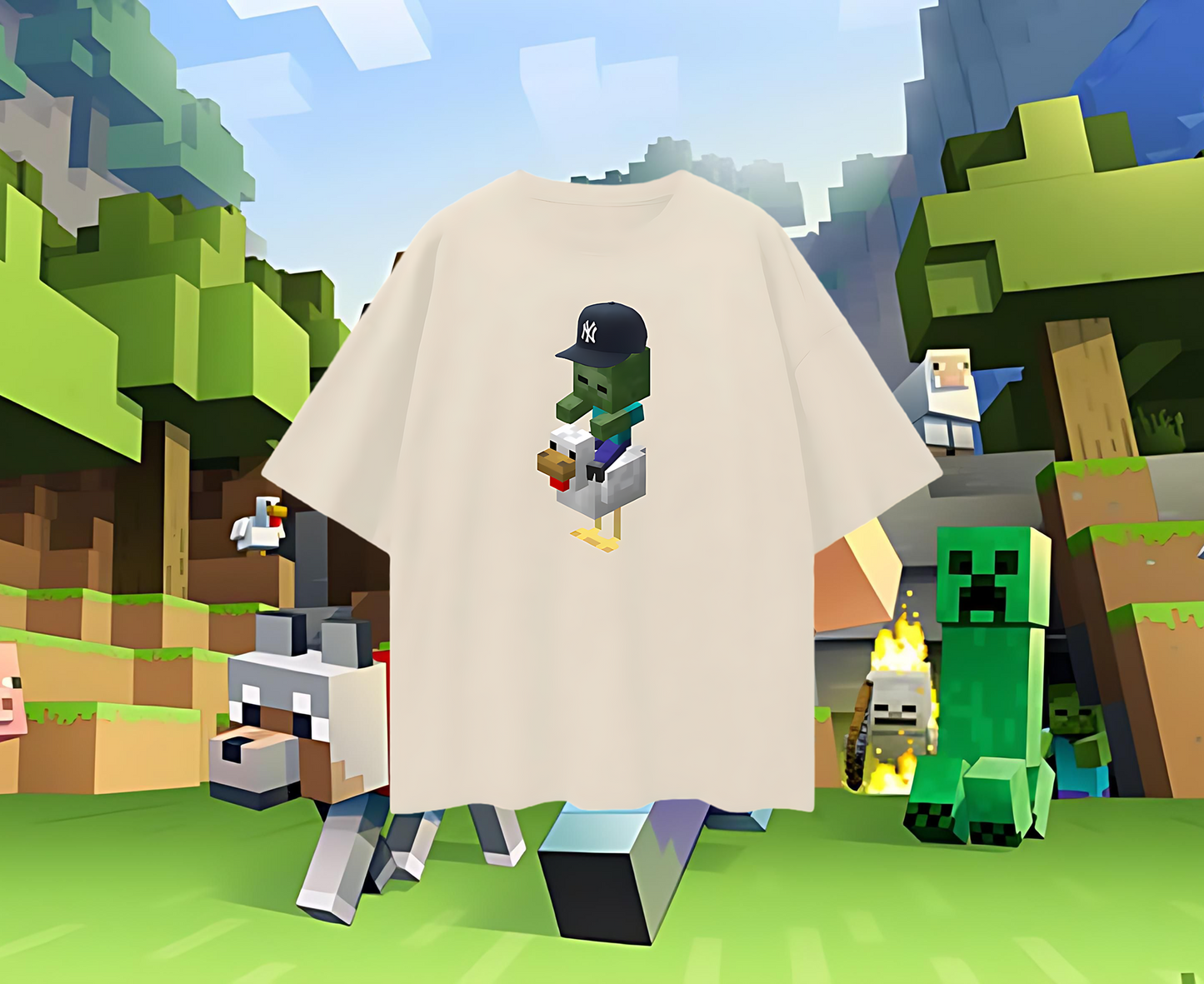 Baby Zombie With NY Fitted Riding A Chicken T Shirt
